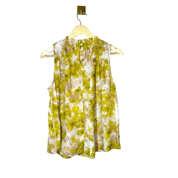 Joie Summer Porcelain Smocked Neck Sleeveless Blouse in Yellow/White Size M - Picture 7 of 15